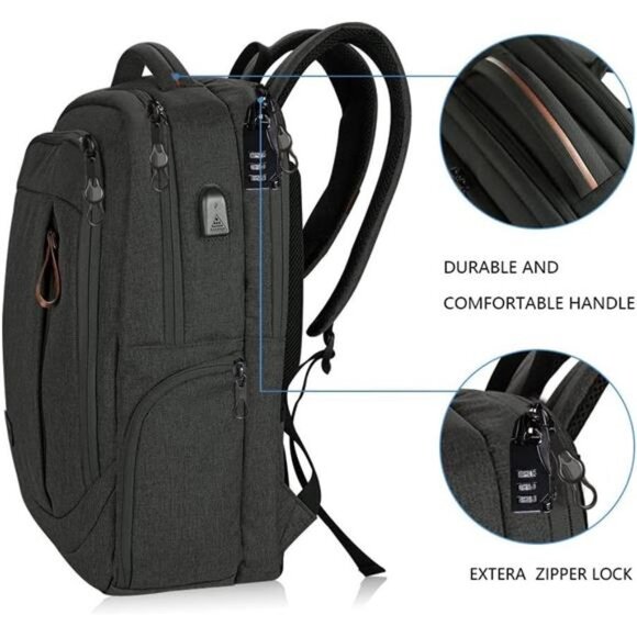 Laptop Backpack Large Fits up to 17.3 Inch Laptop with USB Charging Port - Picture 4 of 7